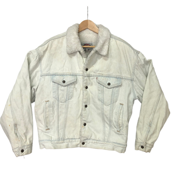 Vintage Levi’s Mens M Sherpa Lined White Denim Cotton Trucker Jacket Made in USA